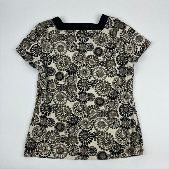 Croft & Barrow Blouse Women Small Stretch Cream Black Square Neck - Picture 2 of 7